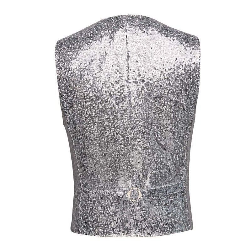 PYJTRL Mens Fashion Full Sequins Paillette Waistcoat (Silver, 38 Regular) - Image 2
